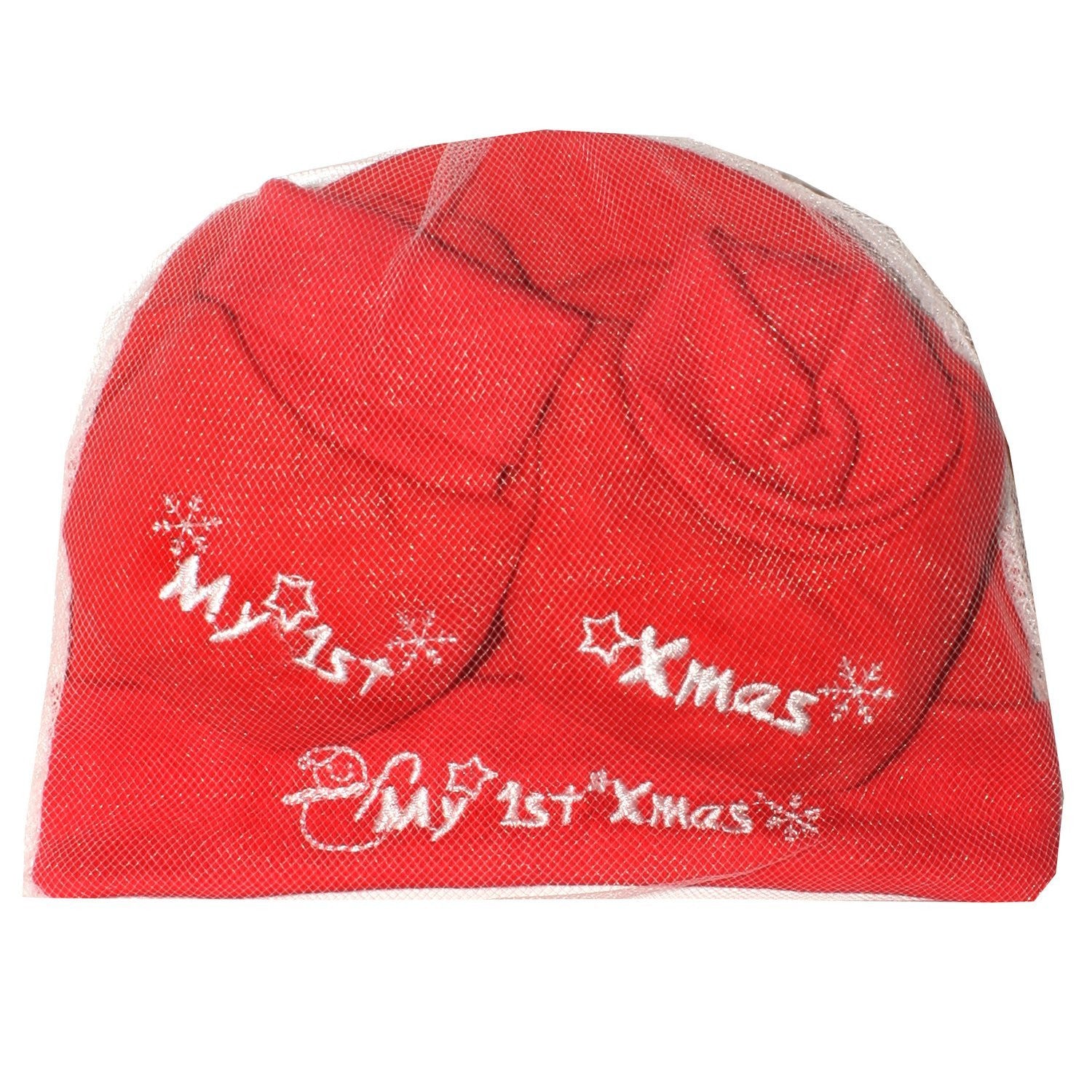New Born Babys My 1st Xmas Hat & Bootee 2 Piece Set In a Bag - hanrattycraftsgifts.co.uk
