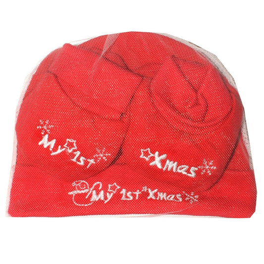 New Born Babys My 1st Xmas Hat & Bootee 2 Piece Set In a Bag - hanrattycraftsgifts.co.uk
