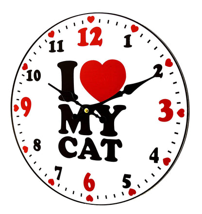 I Love my Cat Bold Bright 30cm Quartz Wall Clock - hanrattycraftsgifts.co.uk