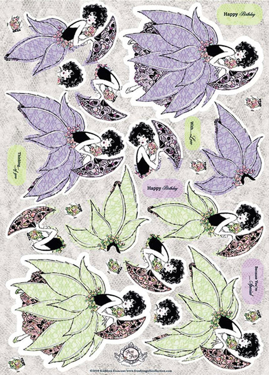 Frou Frou Die-Cut Punch-Out Sheet 8"X12"-Foiled Fandango Girl Lilac & Green - hanrattycraftsgifts.co.uk
