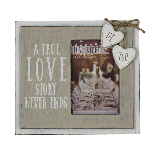 Love Story Wooden Frame "True Love Story" 4" x 6" - hanrattycraftsgifts.co.uk
