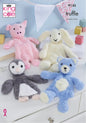 King Cole 9145 Knitting Pattern Animal Flat Snuggle Toys in Truffle