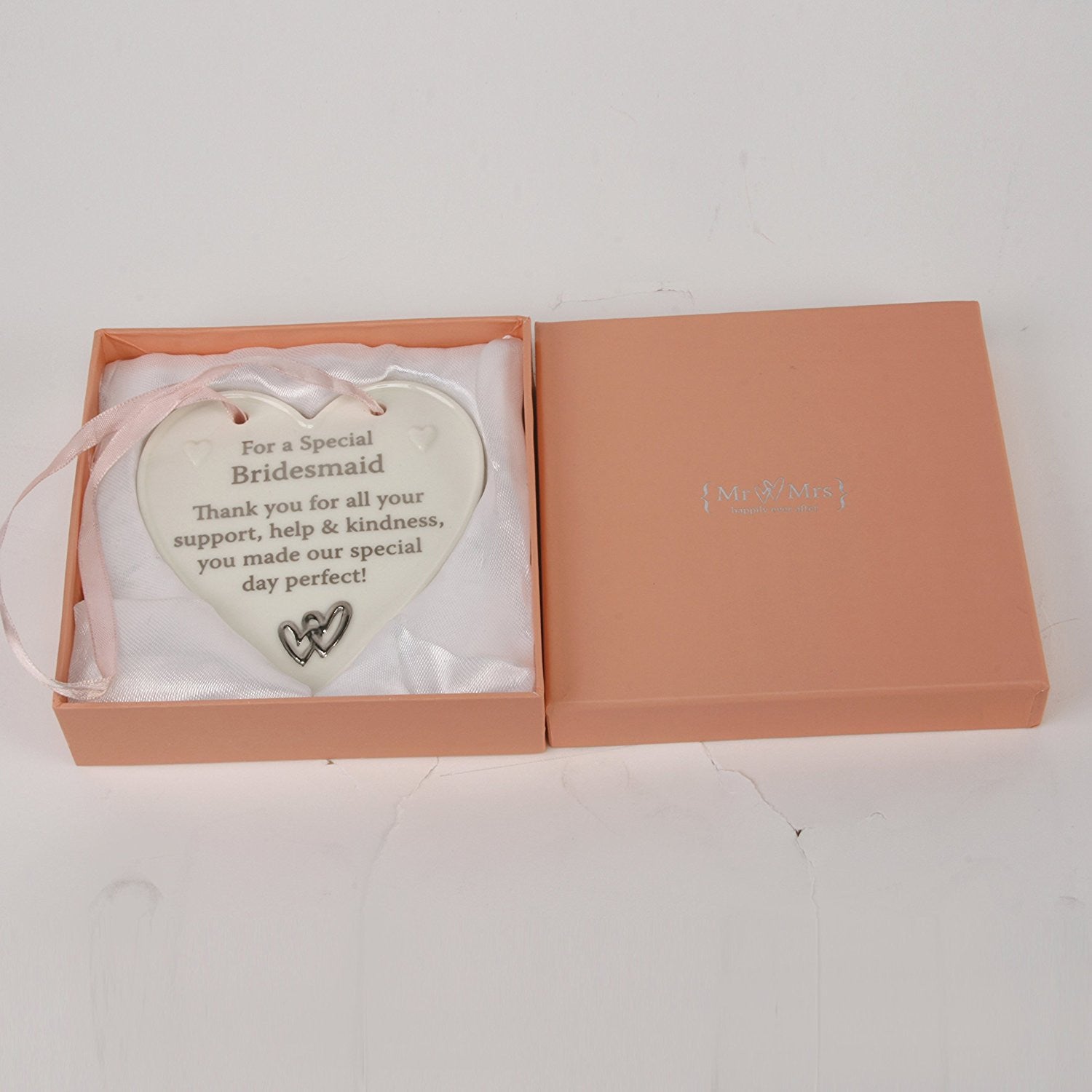 Special Bridesmaid Porcelain Hanging Heart Plaque Wedding Thank You Gift - hanrattycraftsgifts.co.uk