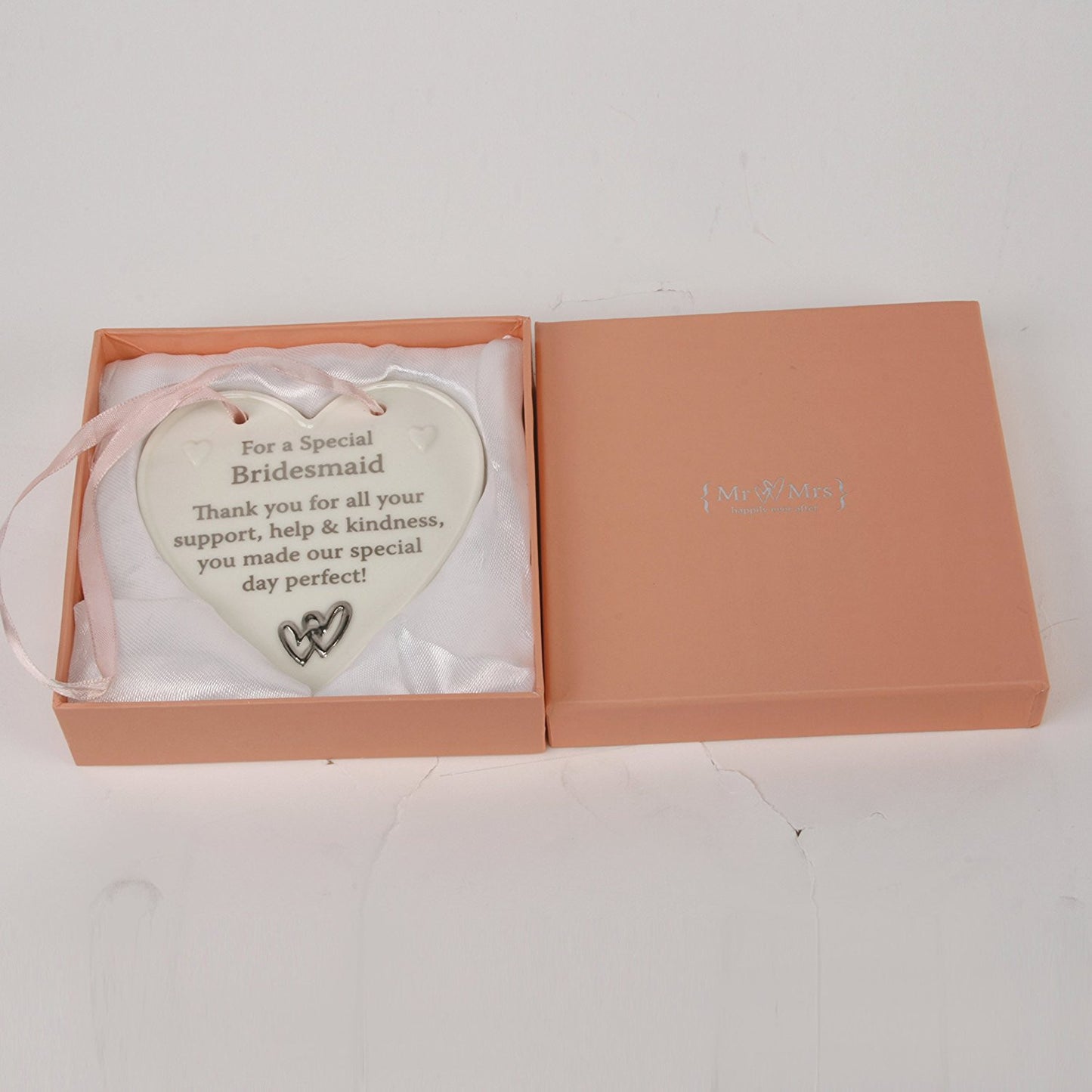 Mr & Mrs 10cm Porcelain Heart Verse Plaque - Bridesmaid - hanrattycraftsgifts.co.uk