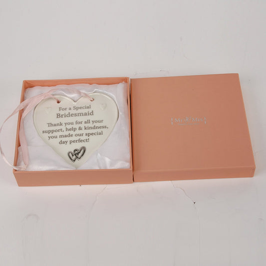 Mr & Mrs 10cm Porcelain Heart Verse Plaque - Bridesmaid - hanrattycraftsgifts.co.uk