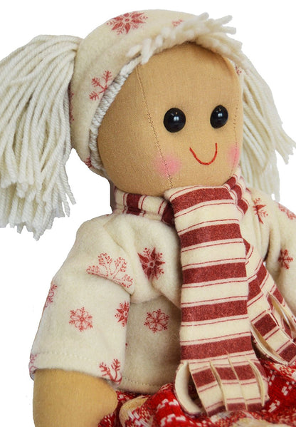 DF, A Beautiful Rag Doll dressed for Winter in a snowflake jumper & scarf, 40 cm h - hanrattycraftsgifts.co.uk