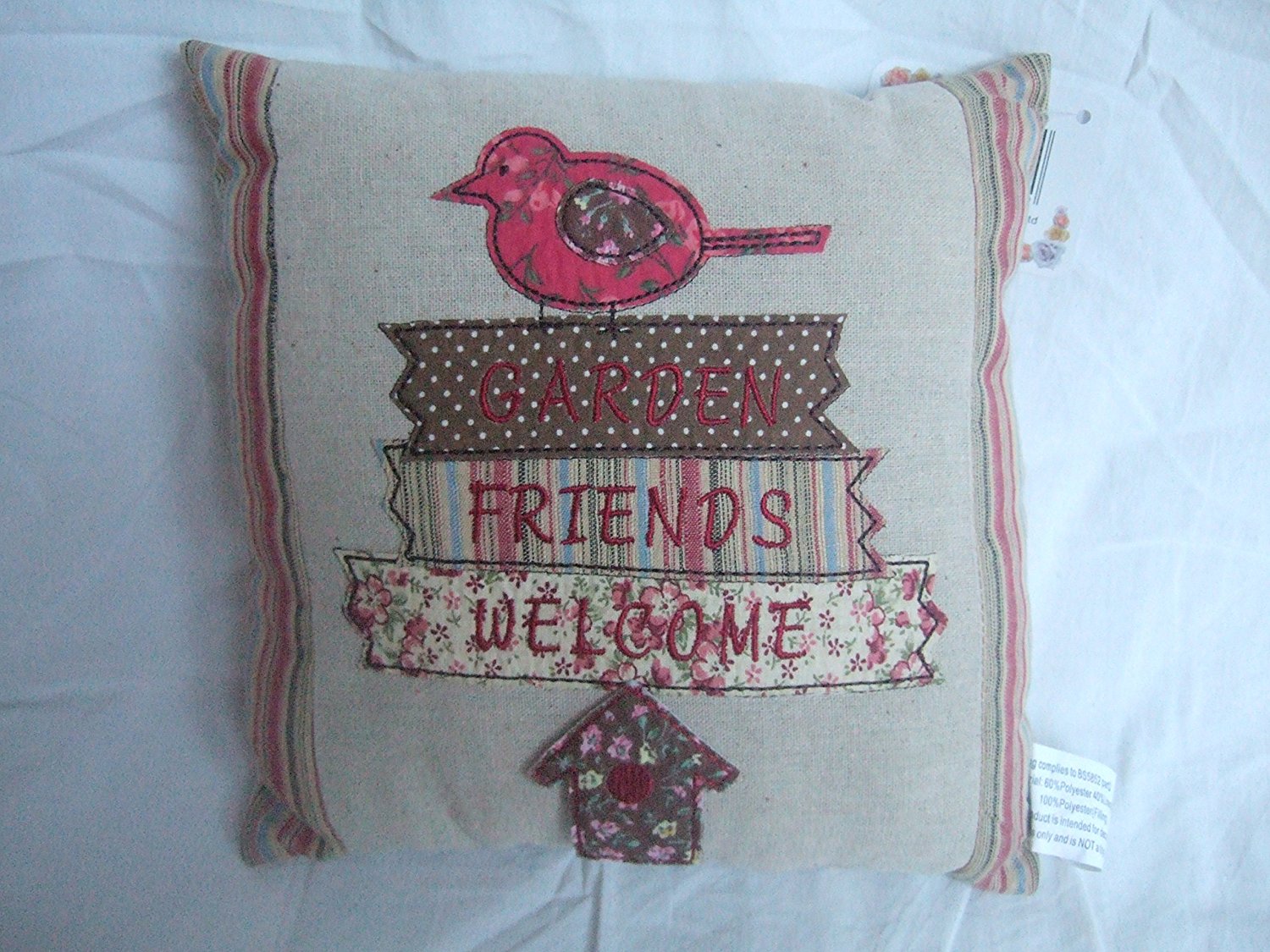 Garden Friends Welcome" Birds Themed Shabby Chic Decorative Cusion - hanrattycraftsgifts.co.uk