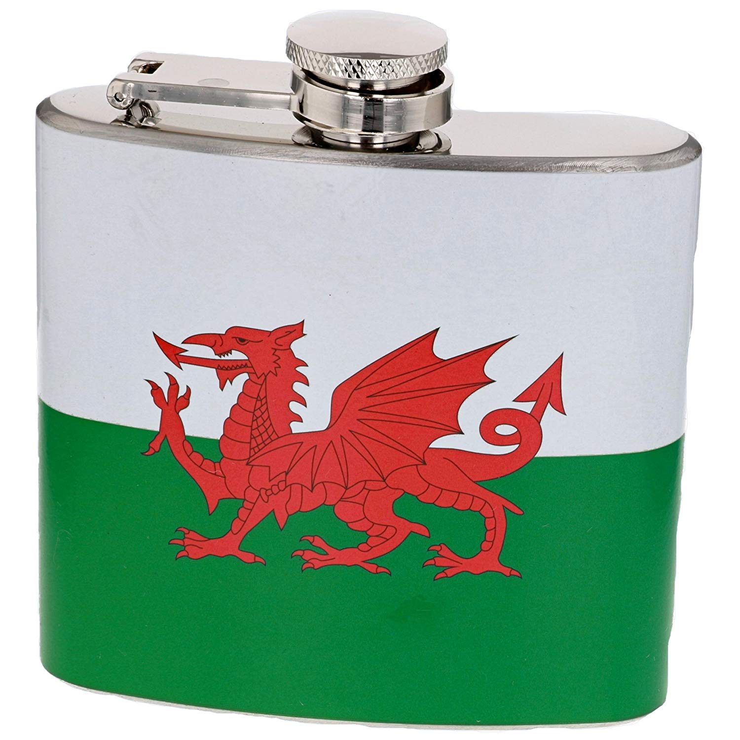 5oz Stainless Steel Hip Flask - Welsh Flag - hanrattycraftsgifts.co.uk