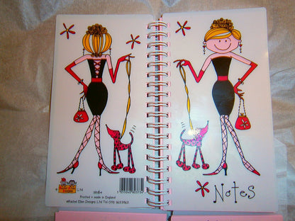 lady notes book elegant lady women holding bag and dog - hanrattycraftsgifts.co.uk