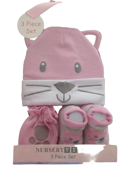 Very Cute Set for Baby - 0 to 6 months Hat, Mittens and Booties Blue Or Pink - hanrattycraftsgifts.co.uk