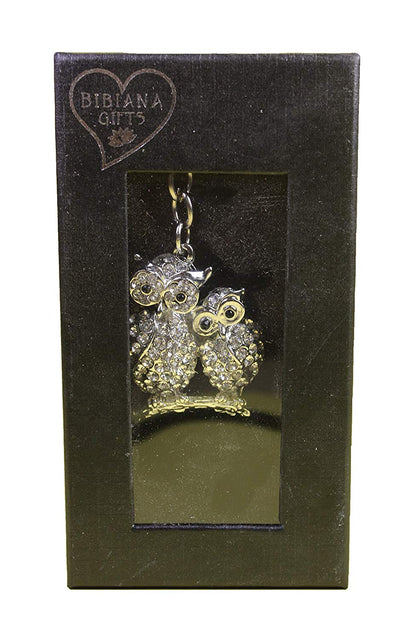 Owls Diamante Keyring and Presentation Box - hanrattycraftsgifts.co.uk