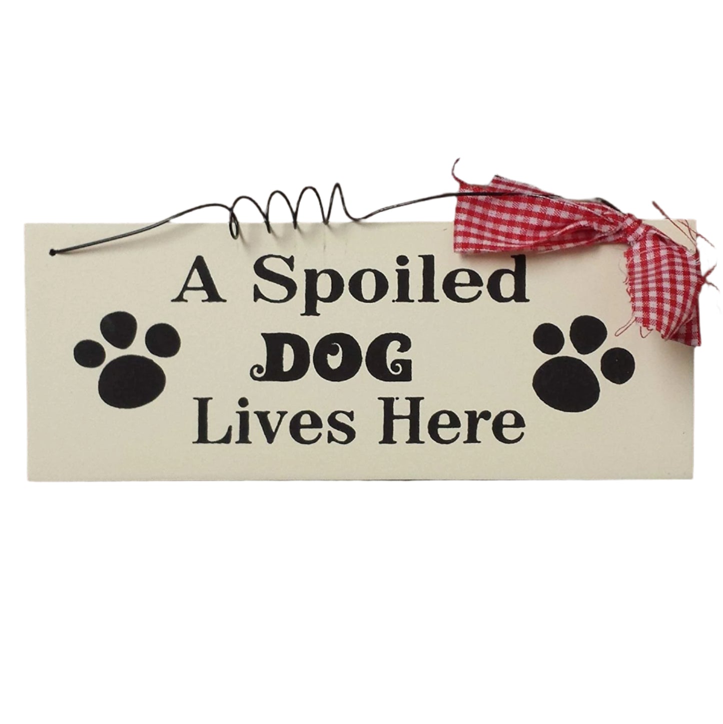 Small Wooden Sign Decoration with Red Gingham Ribbon and Wire - hanrattycraftsgifts.co.uk