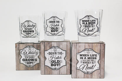 Brand New Gents slogan Whiskey Spirits Glass Tumber 3 designs - hanrattycraftsgifts.co.uk
