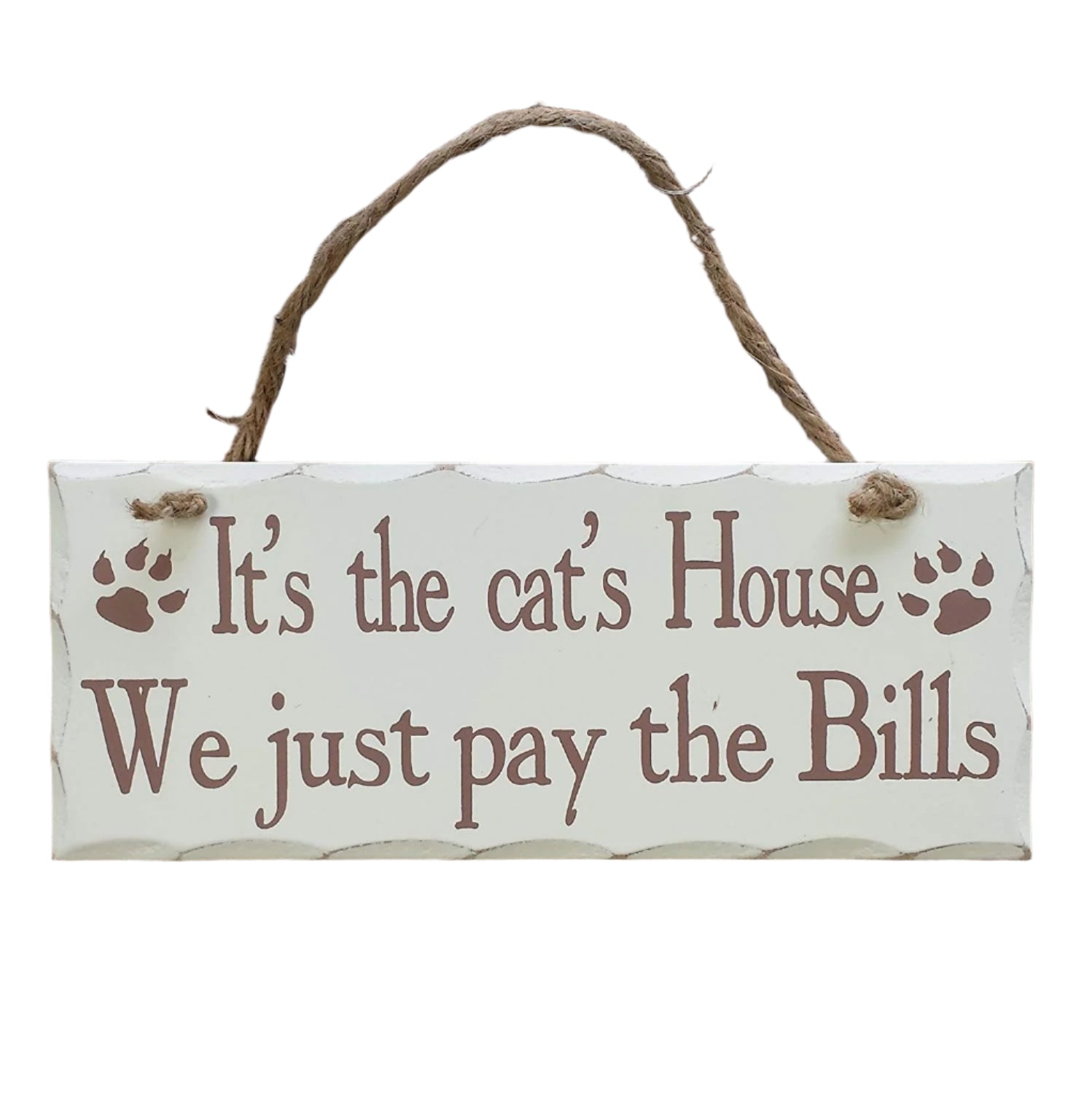 Rectangular Wooden Shabby White Distressed Wooden Wall Plaque on rope pet dog or cat lovers - hanrattycraftsgifts.co.uk