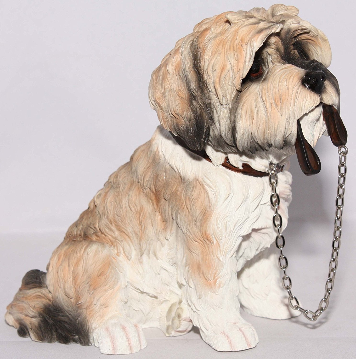 Brown & White Shih Tzu Sitting With Lead In Mouth - Walkies - hanrattycraftsgifts.co.uk