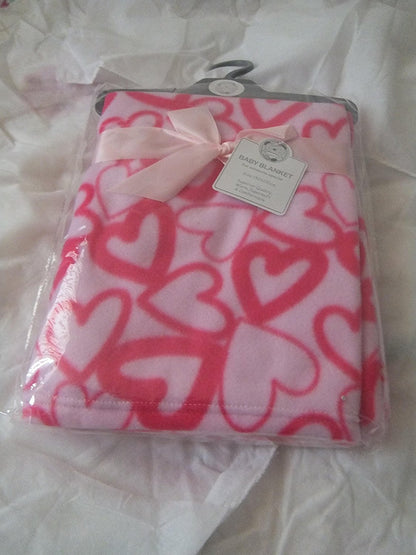 Pink Hearts Baby Cot Blanket by Nursery Time 100x150cm - hanrattycraftsgifts.co.uk