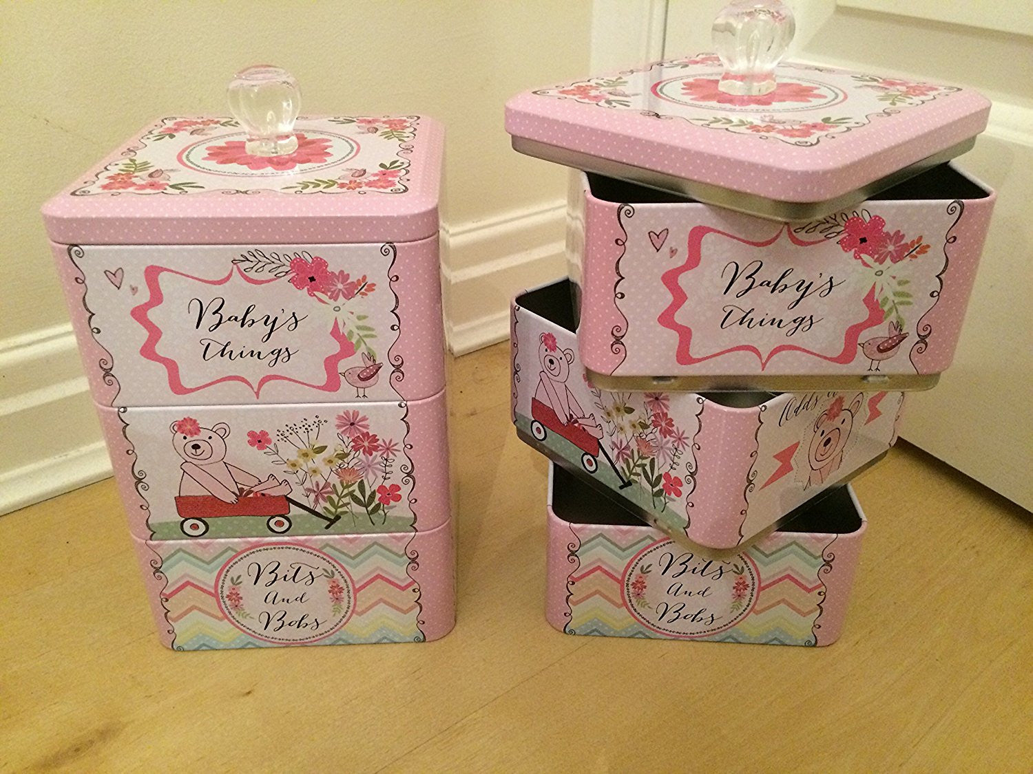 Peel & Sardine "Baby Girl Things Bear" Stacking Tin - hanrattycraftsgifts.co.uk