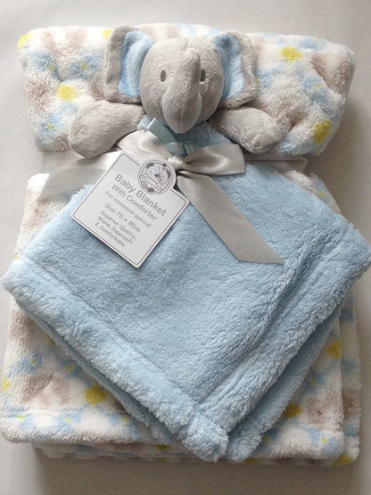 Beautiful Soft Blue Baby/Child Soft Toy/Cuddly Toy Elephant with Blanket 70 x 80 cm - hanrattycraftsgifts.co.uk