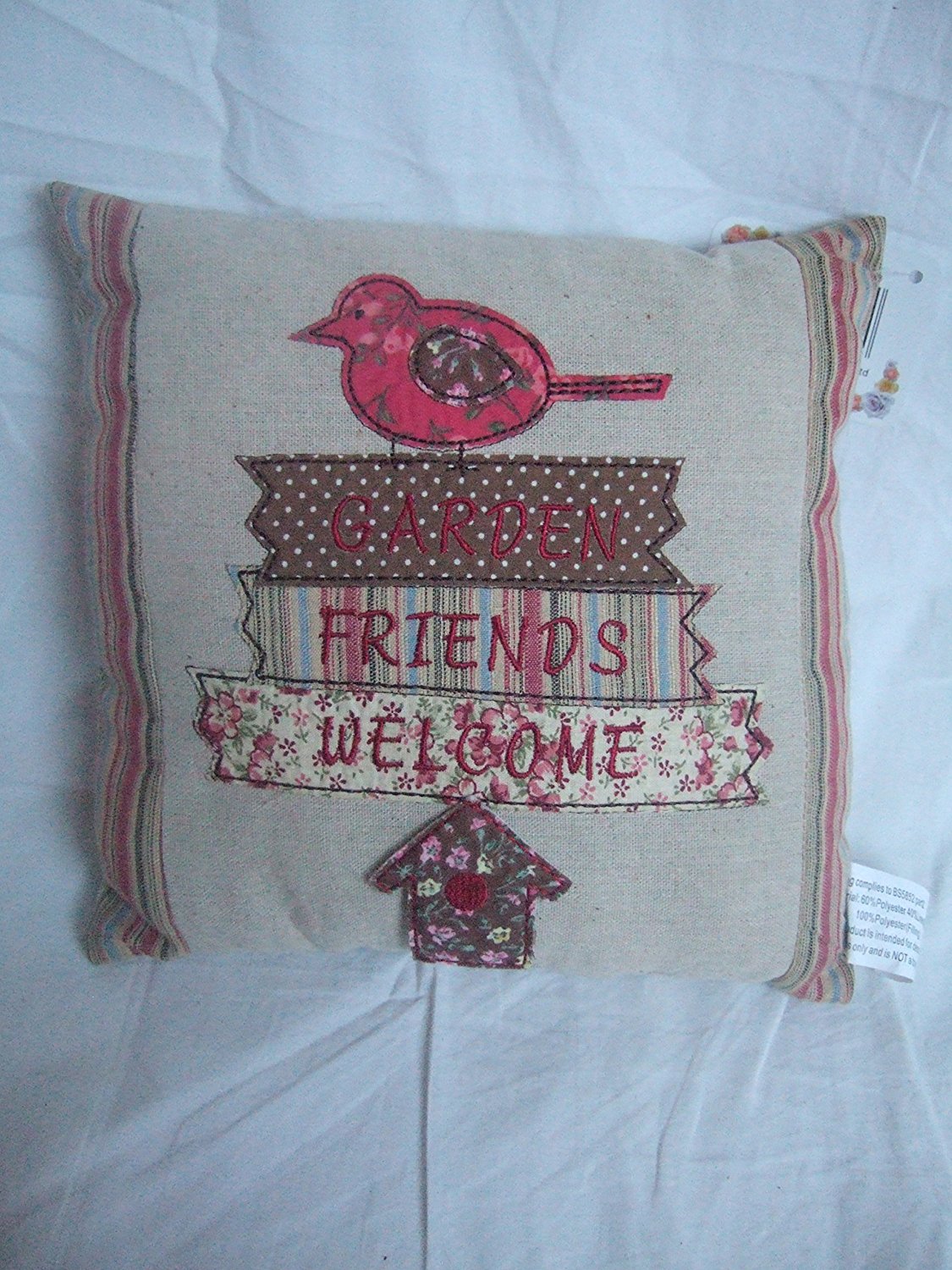 Garden Friends Welcome" Birds Themed Shabby Chic Decorative Cusion - hanrattycraftsgifts.co.uk