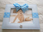 Blue and White Polka Dot and Ribbon Baby Boy 5"x7" Photo Frame - hanrattycraftsgifts.co.uk