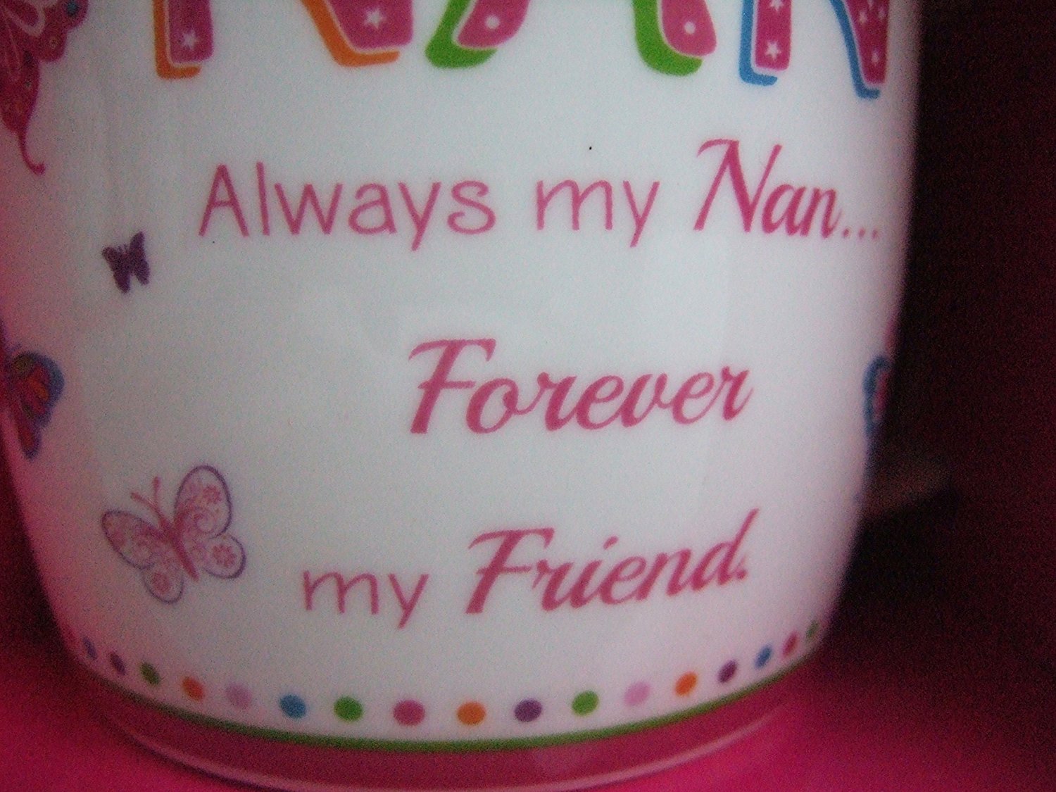 "Nan" Pink Butterfly Pattern Sentimental Mug - hanrattycraftsgifts.co.uk