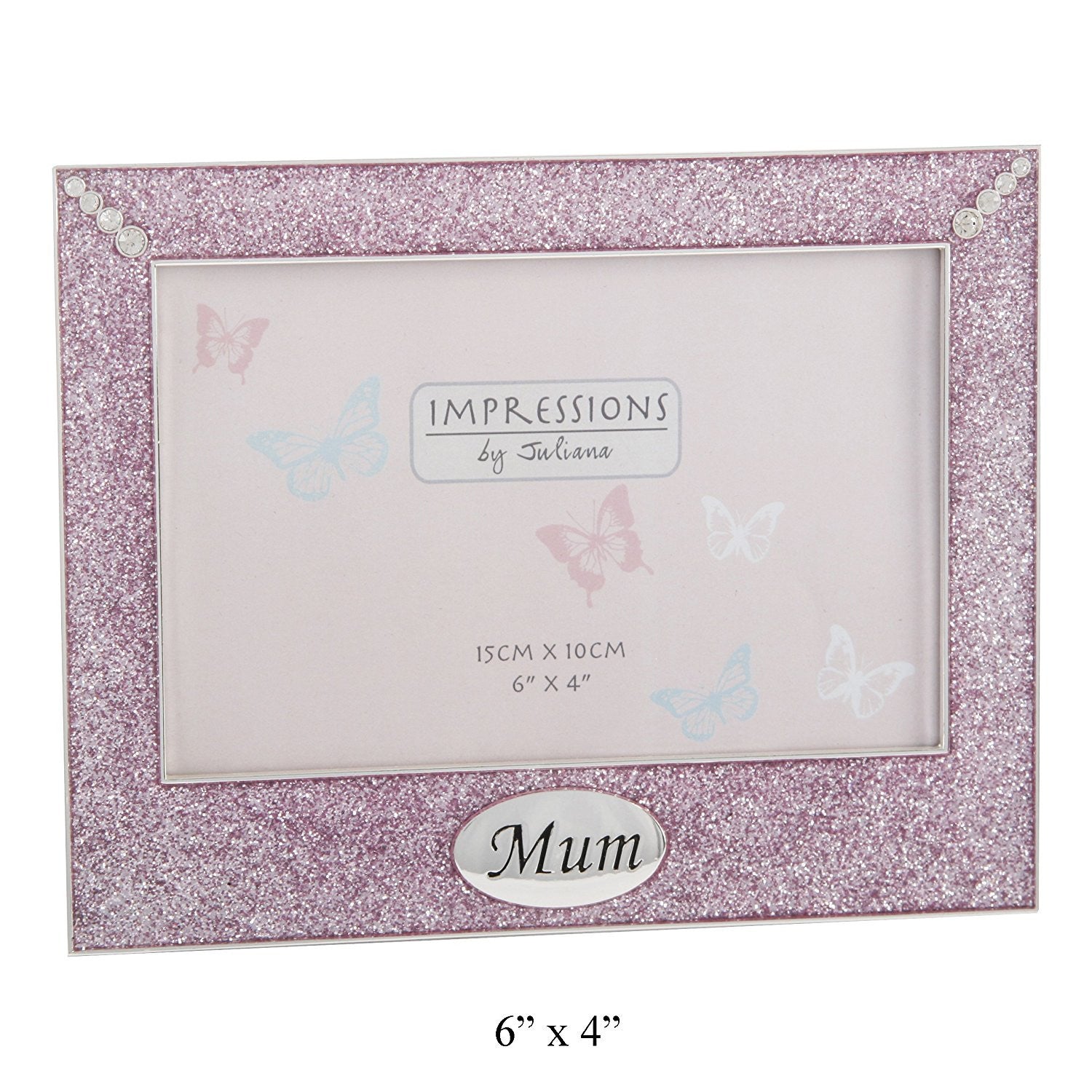 Impressions Silver Plated Photo Frame Pink Glitter & Diamante Mum 6"x4" - hanrattycraftsgifts.co.uk