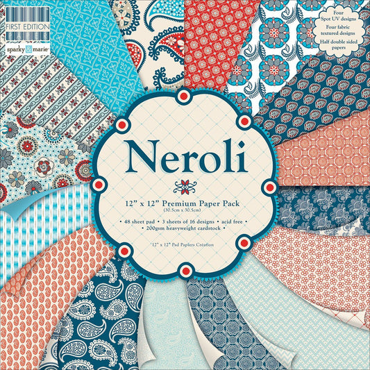 neroli 12x12 premium paper pad 48 sheet 3 sheets of 16 designs 200gsm - hanrattycraftsgifts.co.uk