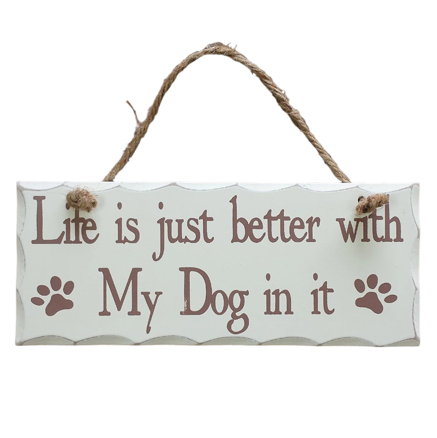 Rectangular Shabby Chic White Wooden Wall Plaque / Sign on rope - for cat, dog, pet lovers - hanrattycraftsgifts.co.uk