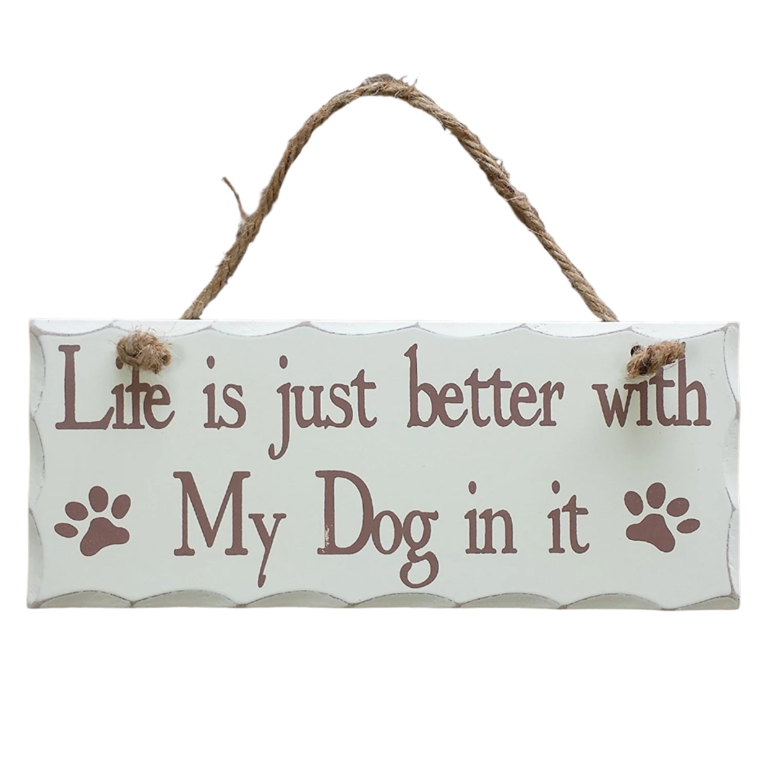 Rectangular Shabby Chic White Wooden Wall Plaque / Sign on rope - for cat, dog, pet lovers - hanrattycraftsgifts.co.uk